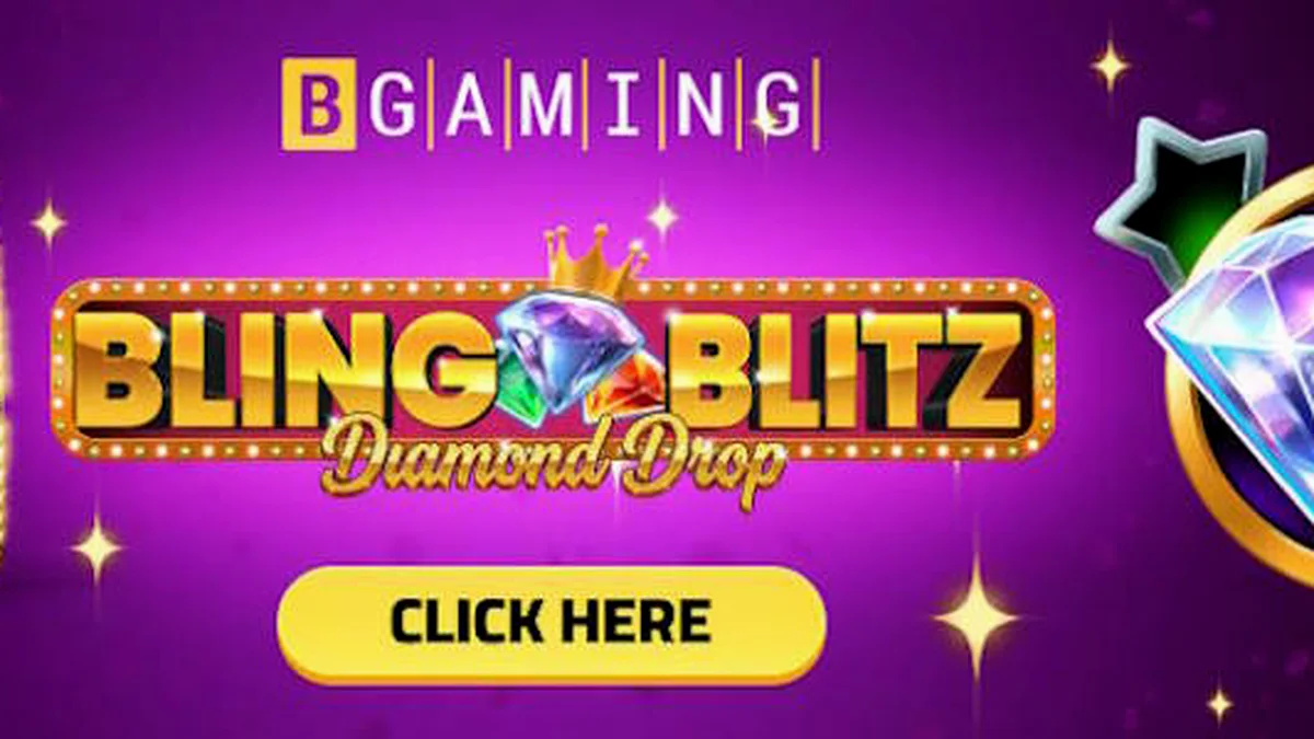 Tampilan visual slot Bling Blitz Diamond Drop dengan tema berlian dan peti harta karun.