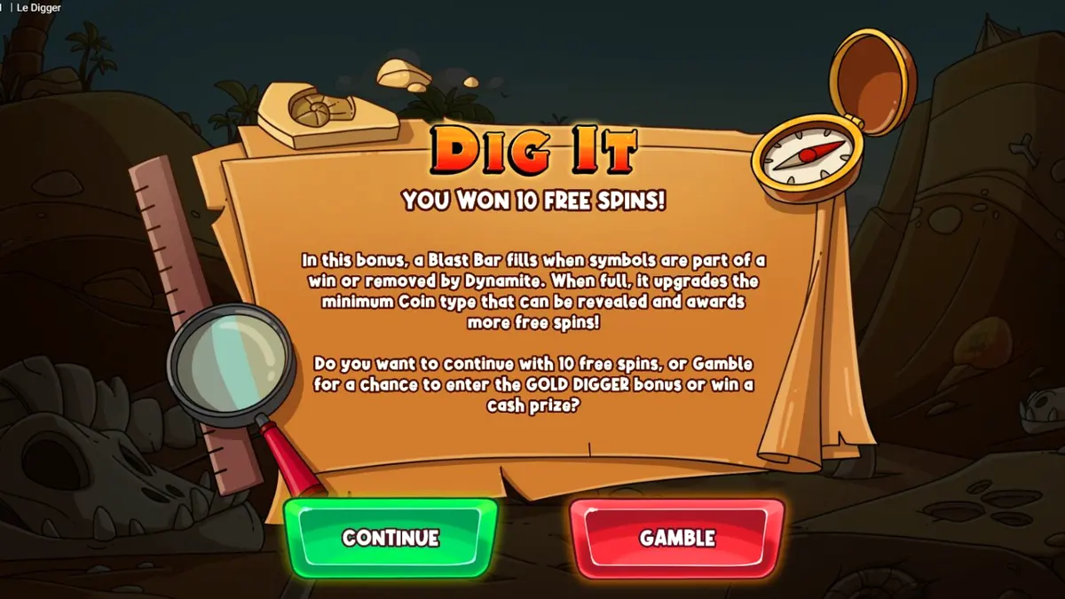 Smokey si rakun sedang menggali harta karun di slot Le Digger
