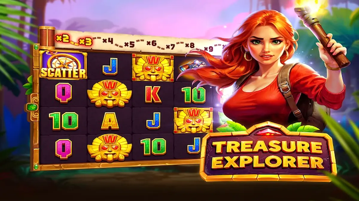 Treasure Explorer slot game screen with jungle theme
