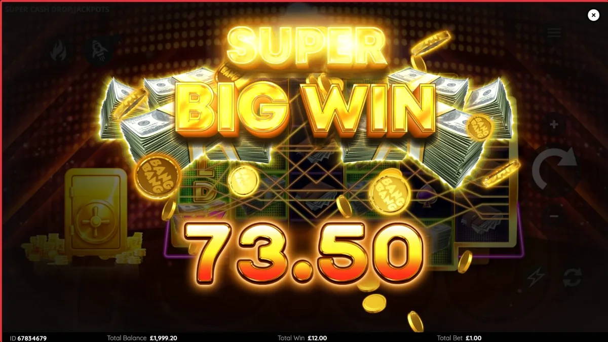 Tampilan visual slot Super Cash Drop Jackpots dengan tema brankas neon